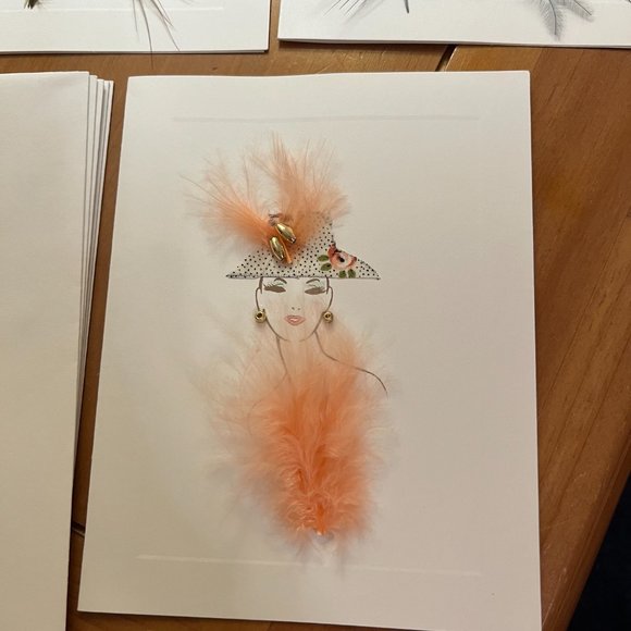 Feather in her hat Greeting Cards, set of 6, never used - Picture 7 of 8